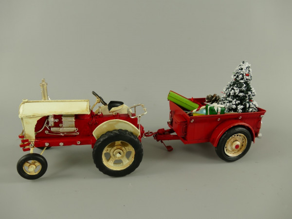 Weihnachtstraktor, Blechauto Traktor Oldtimer aus Metall Weihnachtsdeko Retro L: 32cm