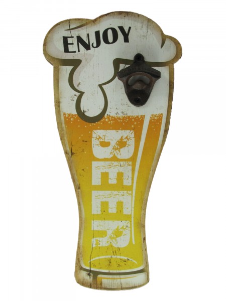 Wandschild mit Flaschenöffner Enjoy Beer Bieröffner H:40x20cm