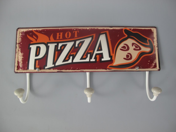 Kleiderhaken Garderobenleiste "Pizza" Vintage Retro aus Metall 37x19 cm